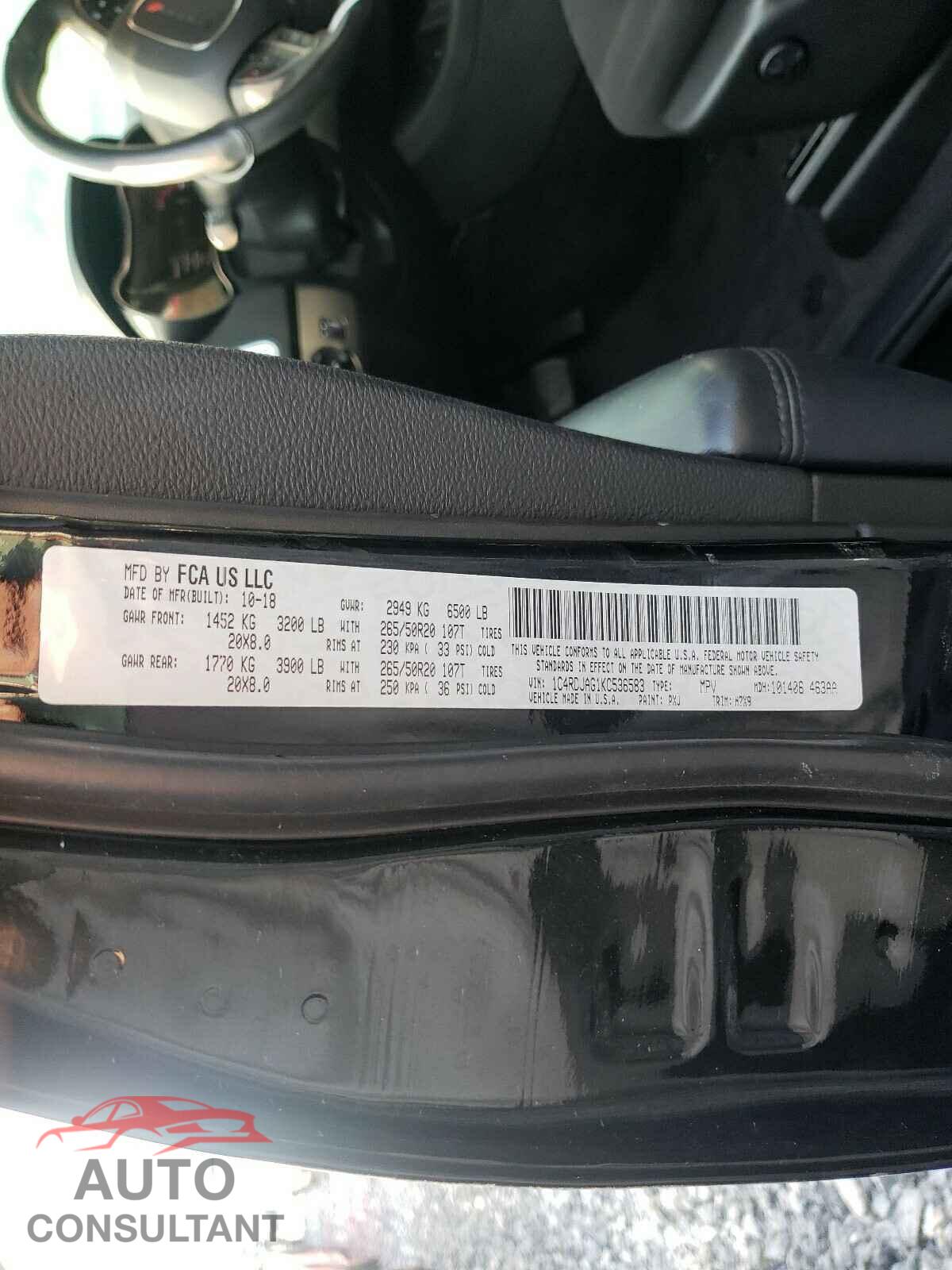 DODGE DURANGO 2019 - 1C4RDJAG1KC536583