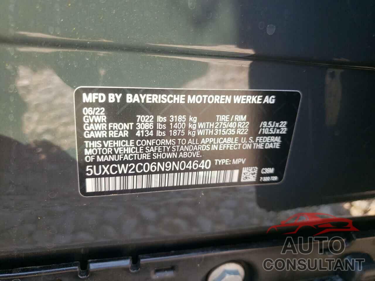 BMW X7 2022 - 5UXCW2C06N9N04640