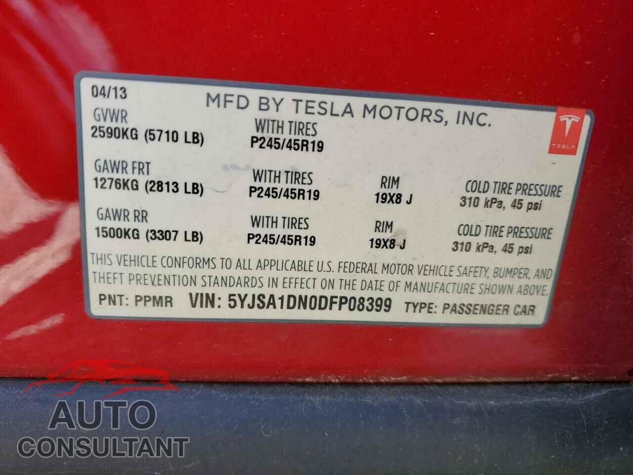 TESLA MODEL S 2013 - 5YJSA1DN0DFP08399