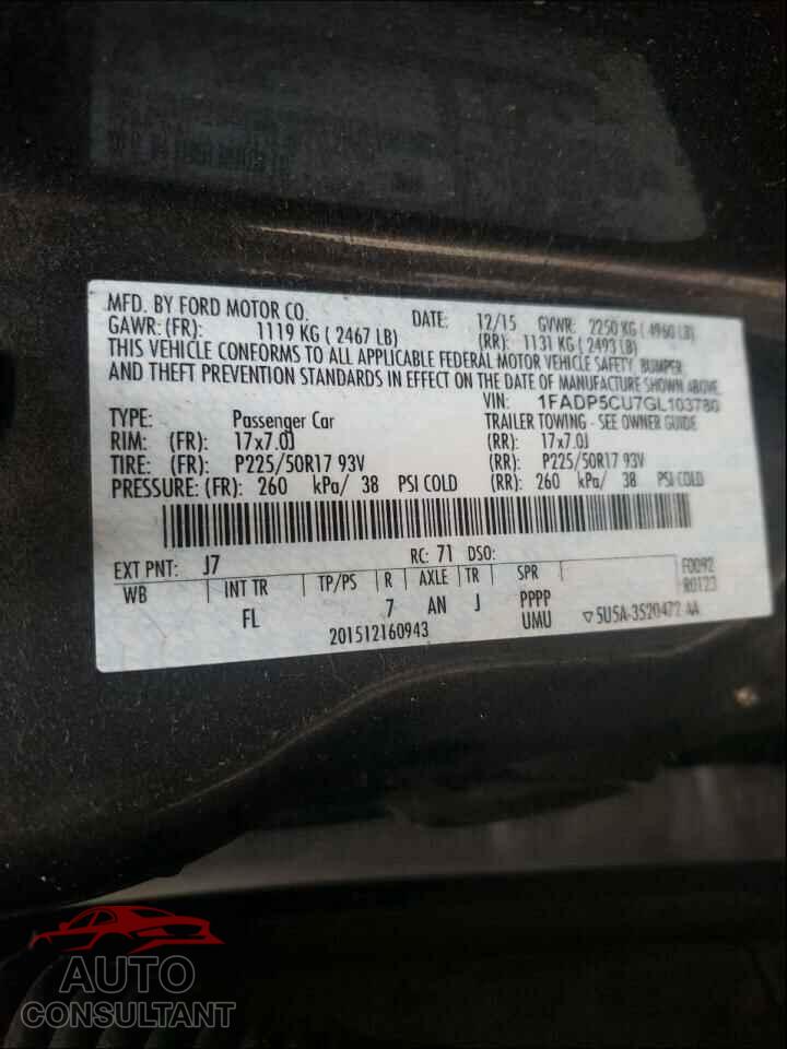FORD CMAX 2016 - 1FADP5CU7GL103780