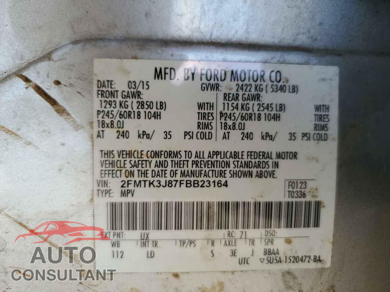 FORD EDGE 2015 - 2FMTK3J87FBB23164