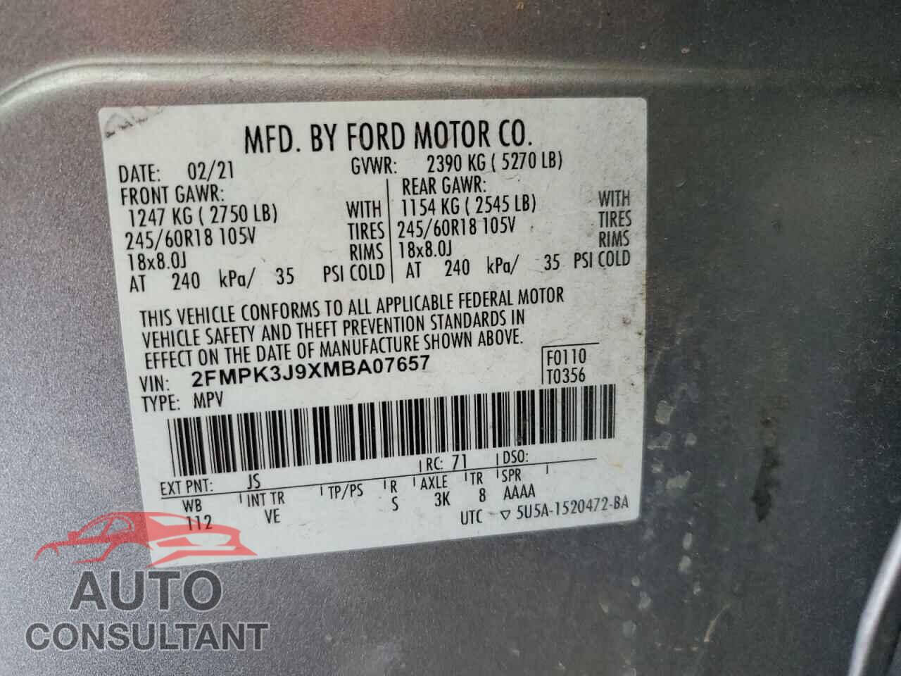 FORD EDGE 2021 - 2FMPK3J9XMBA07657