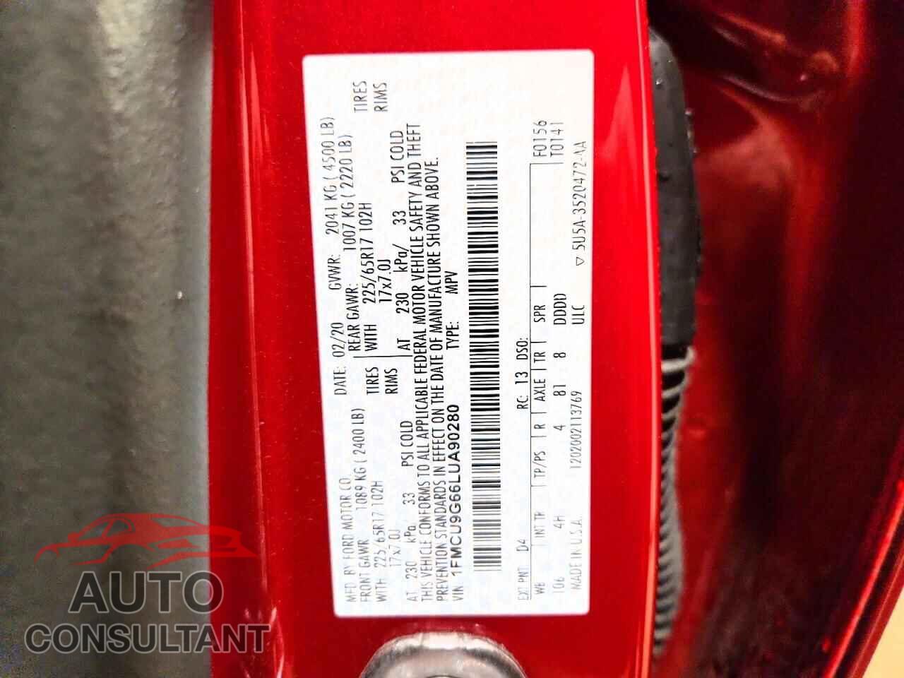 FORD ESCAPE 2020 - 1FMCU9G66LUA90280