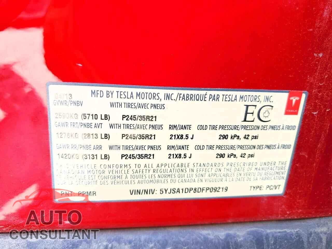 TESLA MODEL S 2013 - 5YJSA1DP8DFP09219