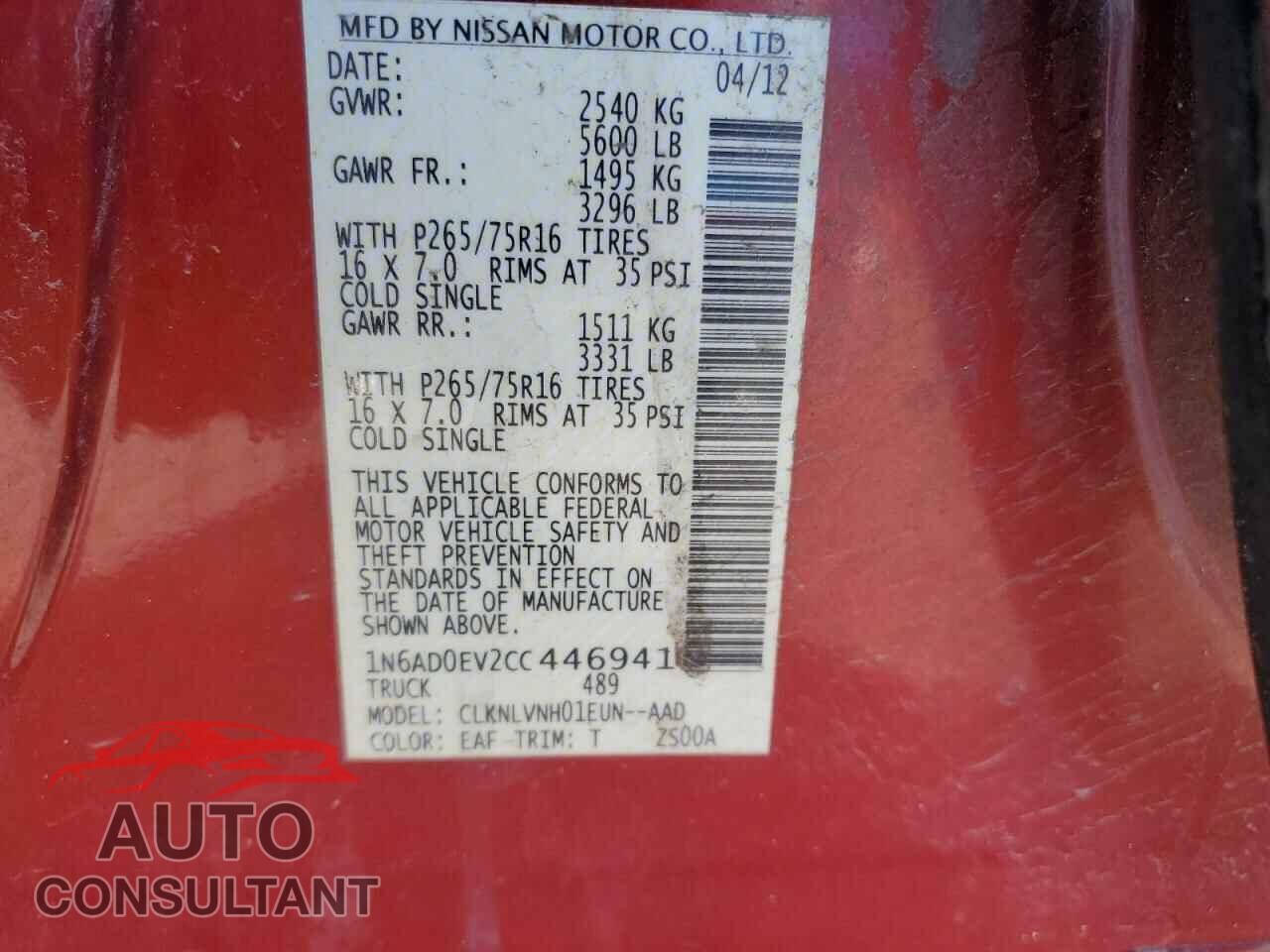 NISSAN FRONTIER 2012 - 1N6AD0EV2CC446941