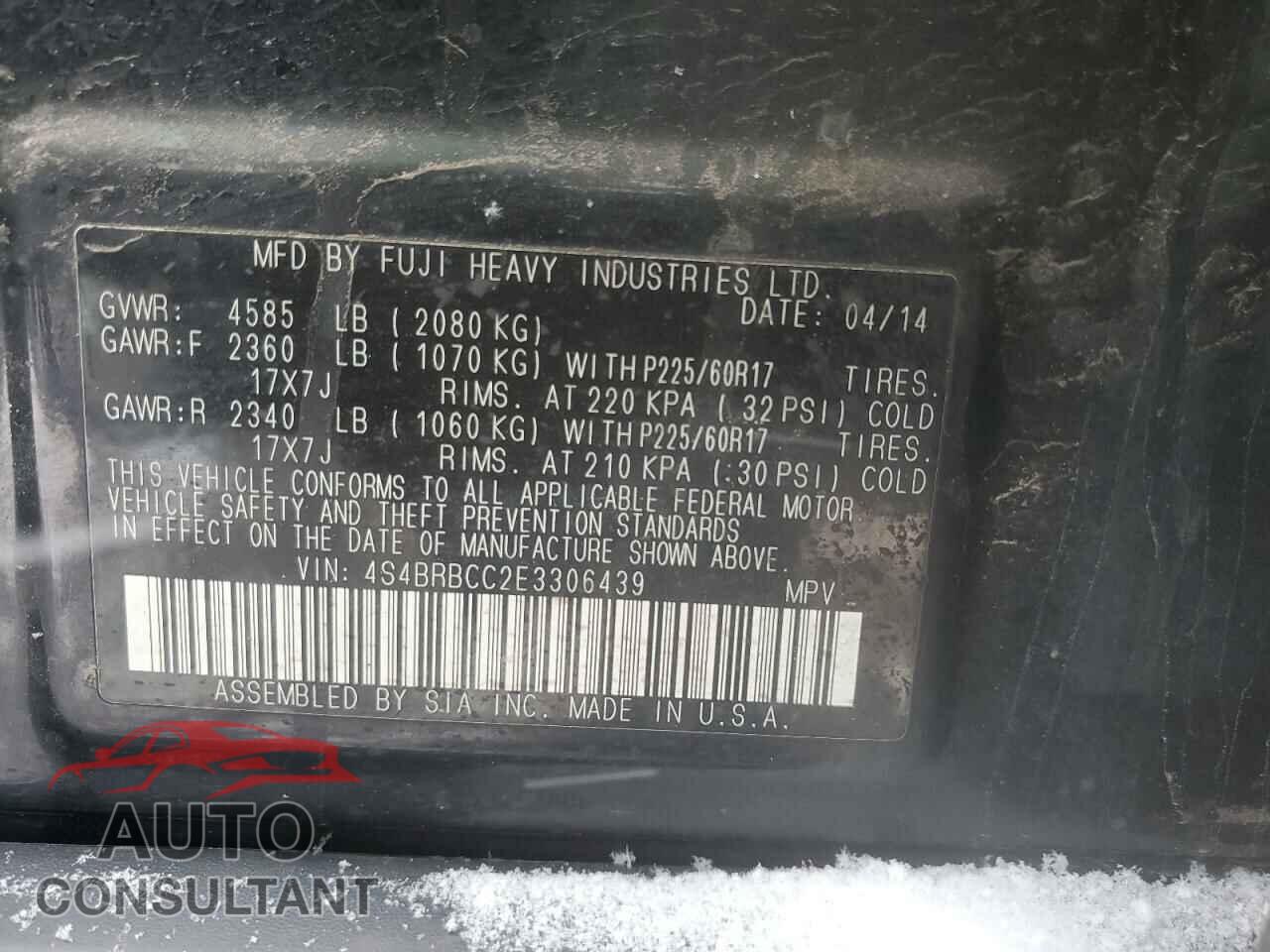 SUBARU OUTBACK 2014 - 4S4BRBCC2E3306439