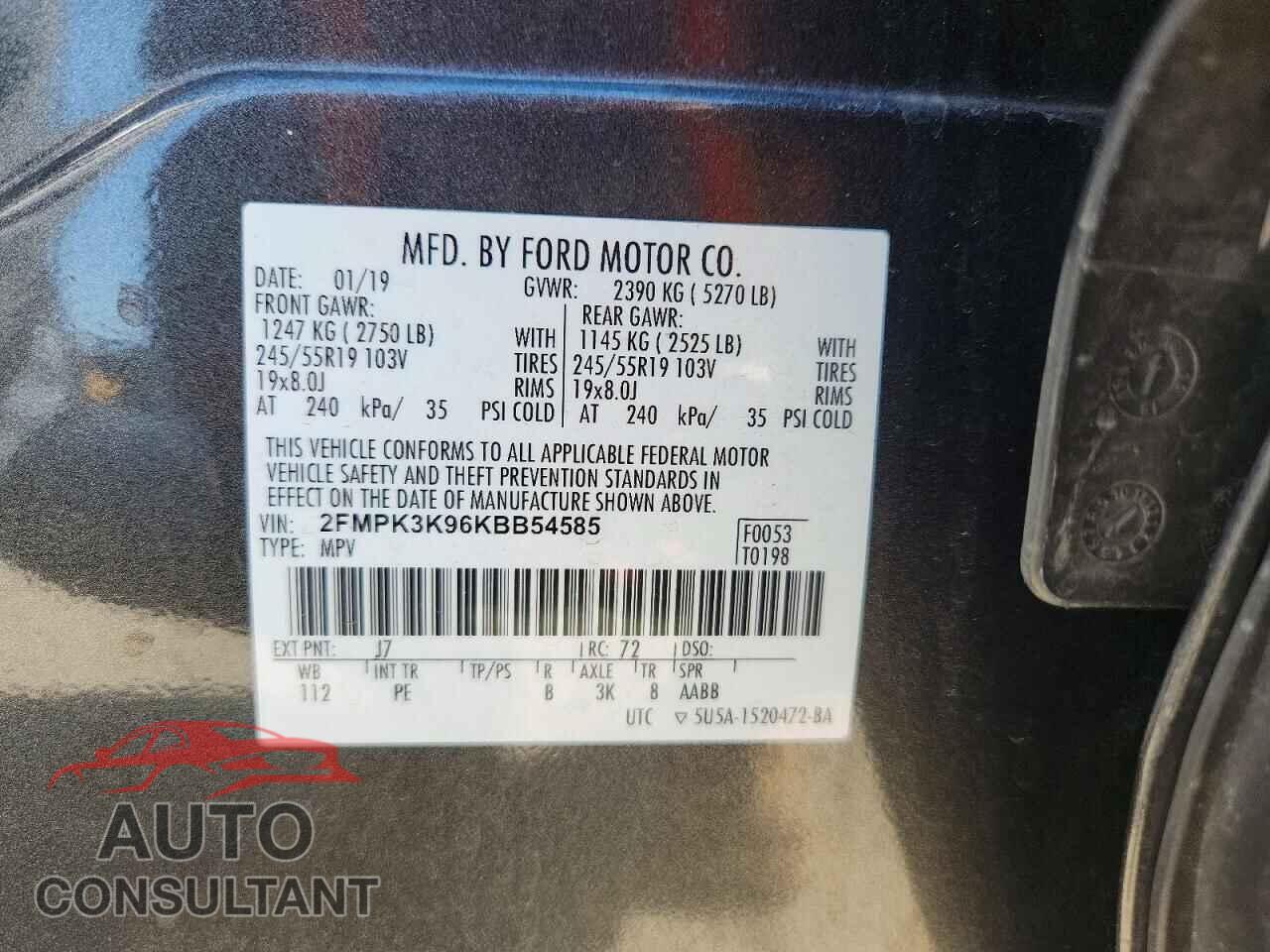 FORD EDGE 2019 - 2FMPK3K96KBB54585