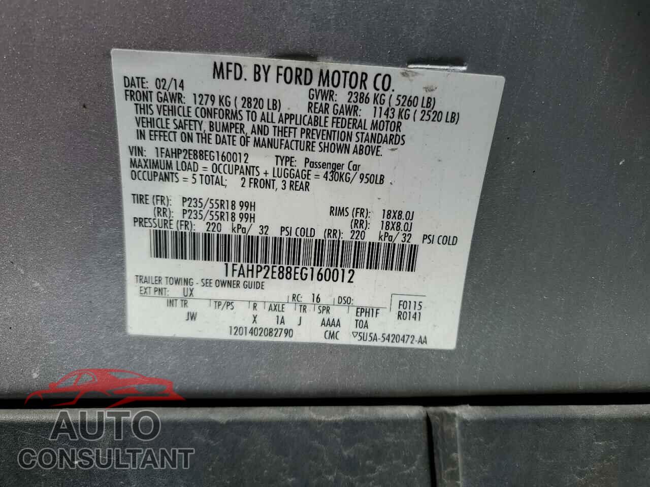 FORD TAURUS 2014 - 1FAHP2E88EG160012