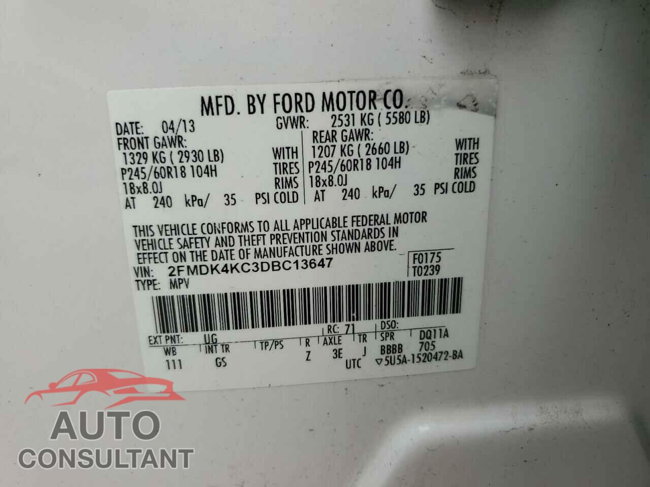 FORD EDGE 2013 - 2FMDK4KC3DBC13647