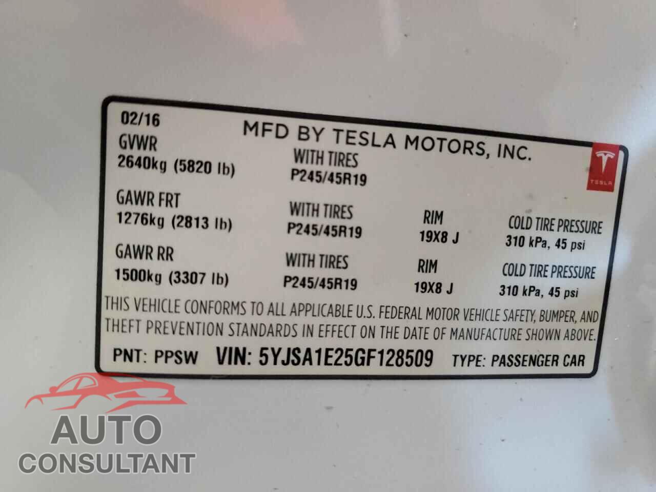 TESLA MODEL S 2016 - 5YJSA1E25GF128509