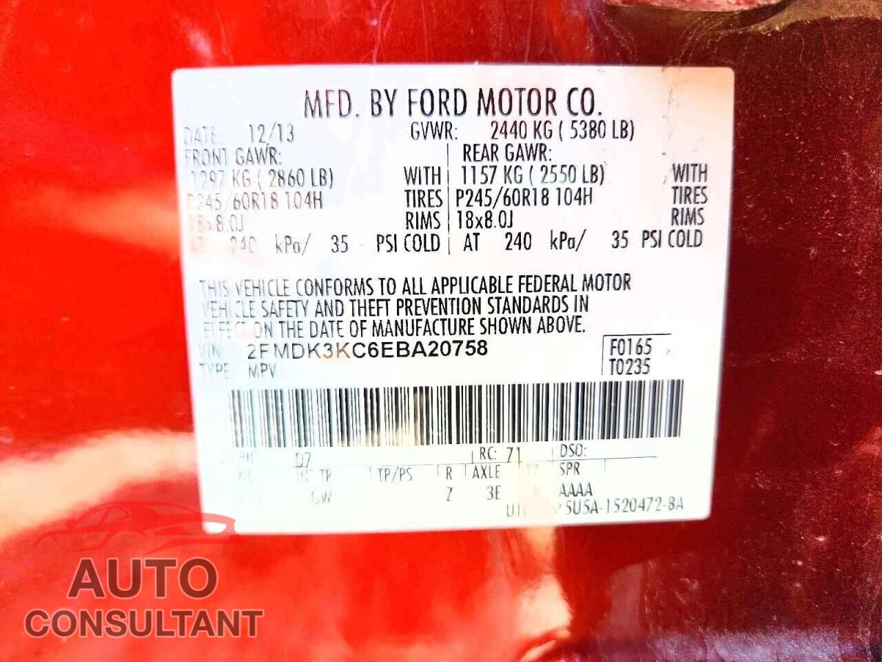 FORD EDGE 2014 - 2FMDK3KC6EBA20758