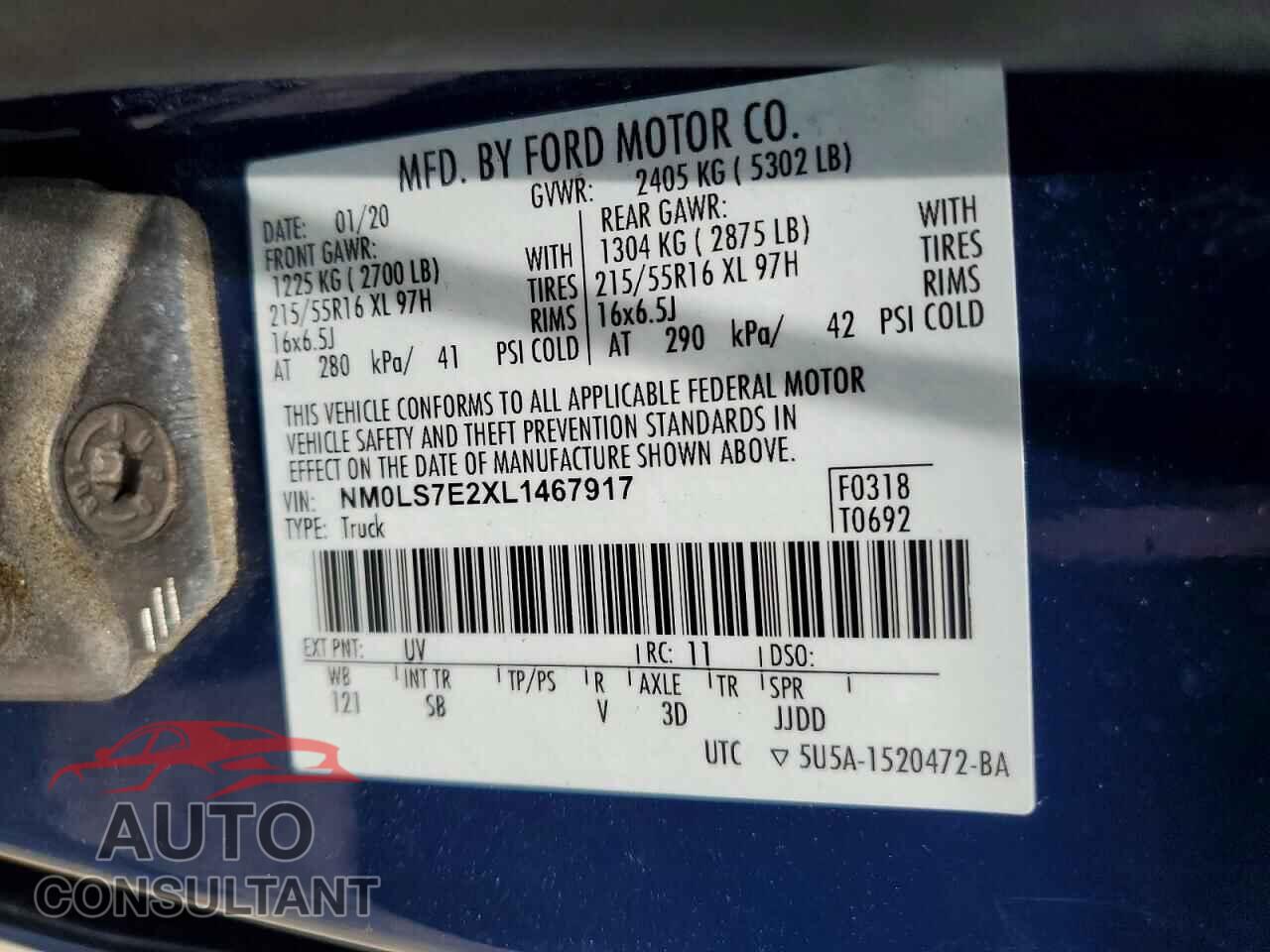 FORD TRANSIT 2020 - NM0LS7E2XL1467917