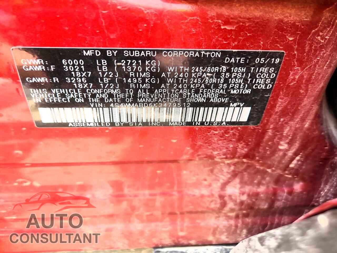 SUBARU ASCENT 2019 - 4S4WMABD6K3479512