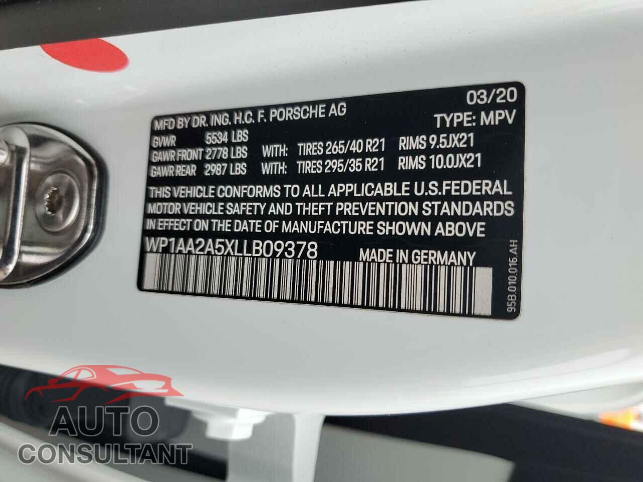 PORSCHE MACAN 2020 - WP1AA2A5XLLB09378