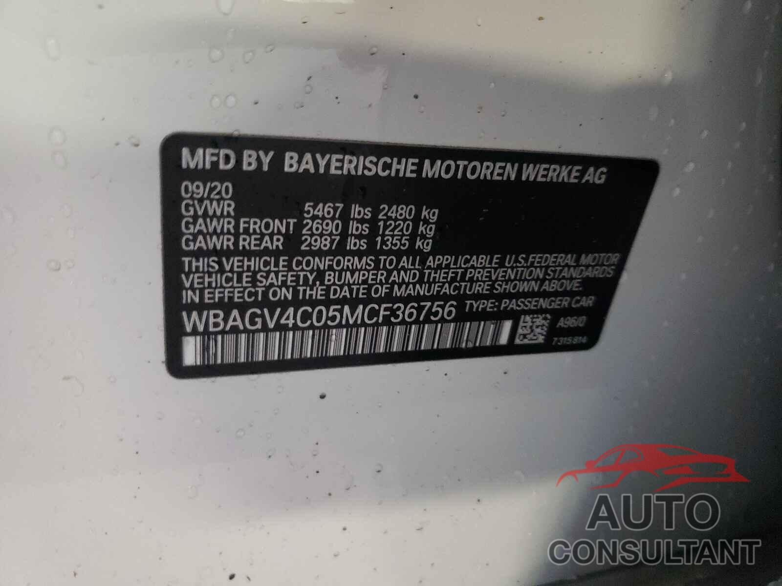 BMW 8 SERIES 2021 - WBAGV4C05MCF36756