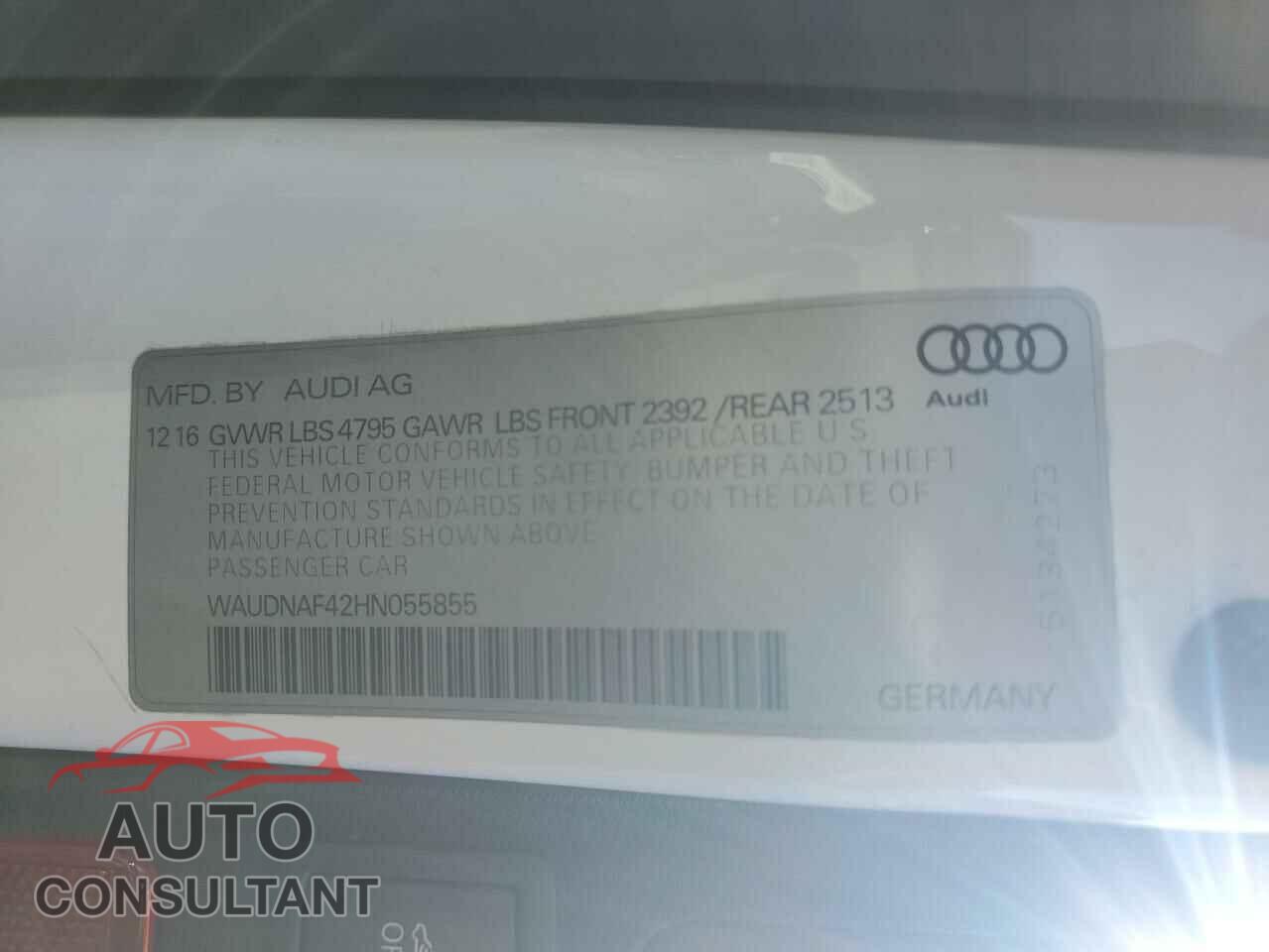 AUDI A4 2017 - WAUDNAF42HN055855
