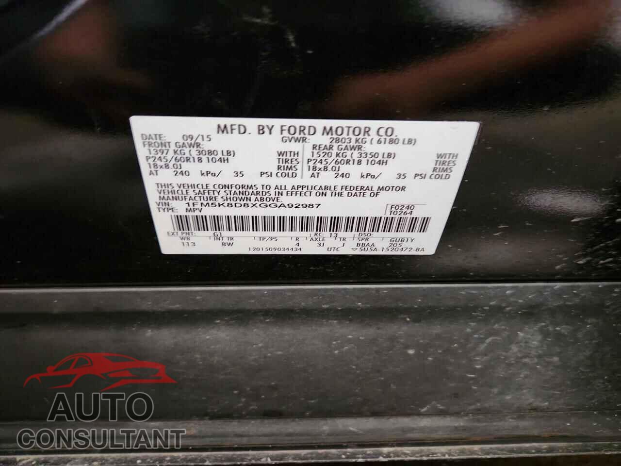 FORD EXPLORER 2016 - 1FM5K8D8XGGA92987