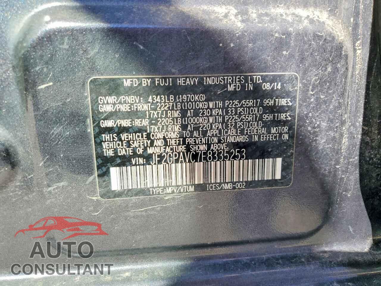 SUBARU XV 2014 - JF2GPAVC7E8335253