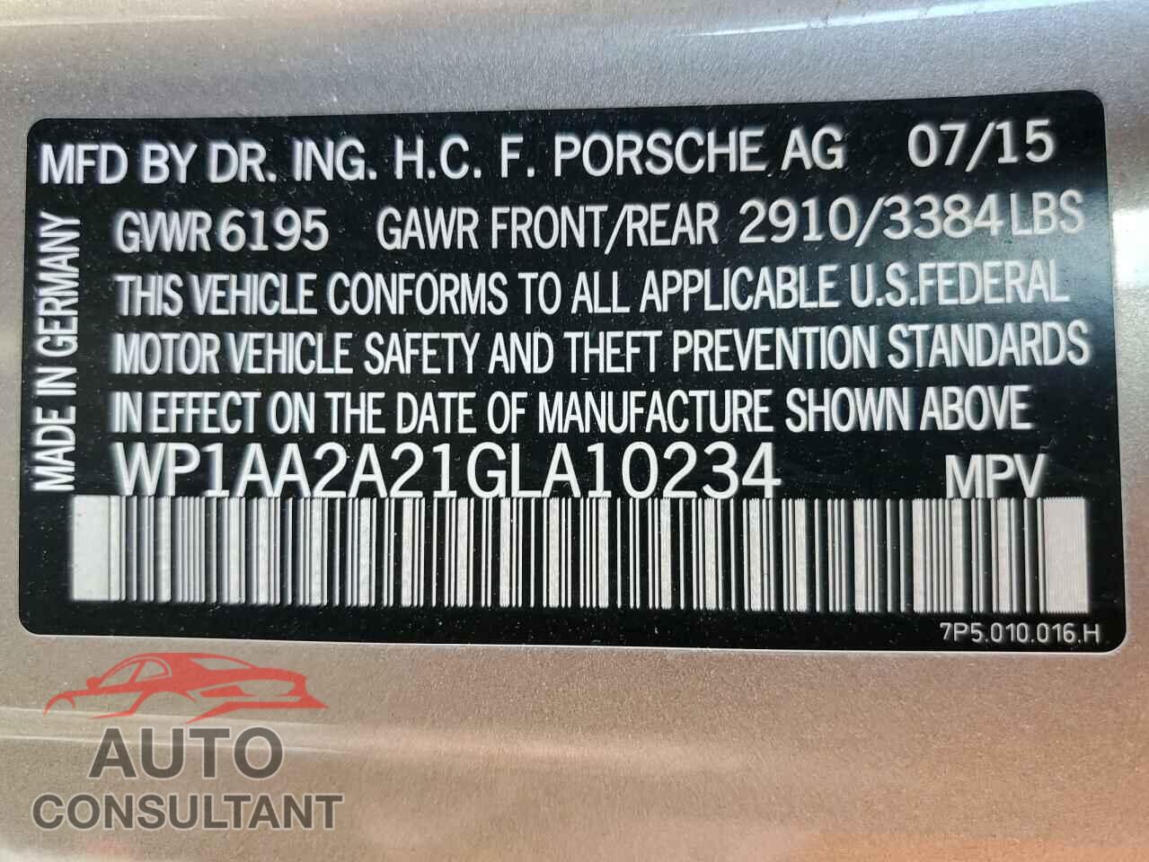 PORSCHE CAYENNE 2016 - WP1AA2A21GLA10234
