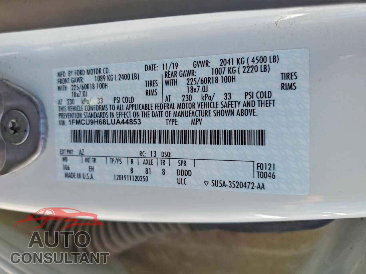 FORD ESCAPE 2020 - 1FMCU9H68LUA44853