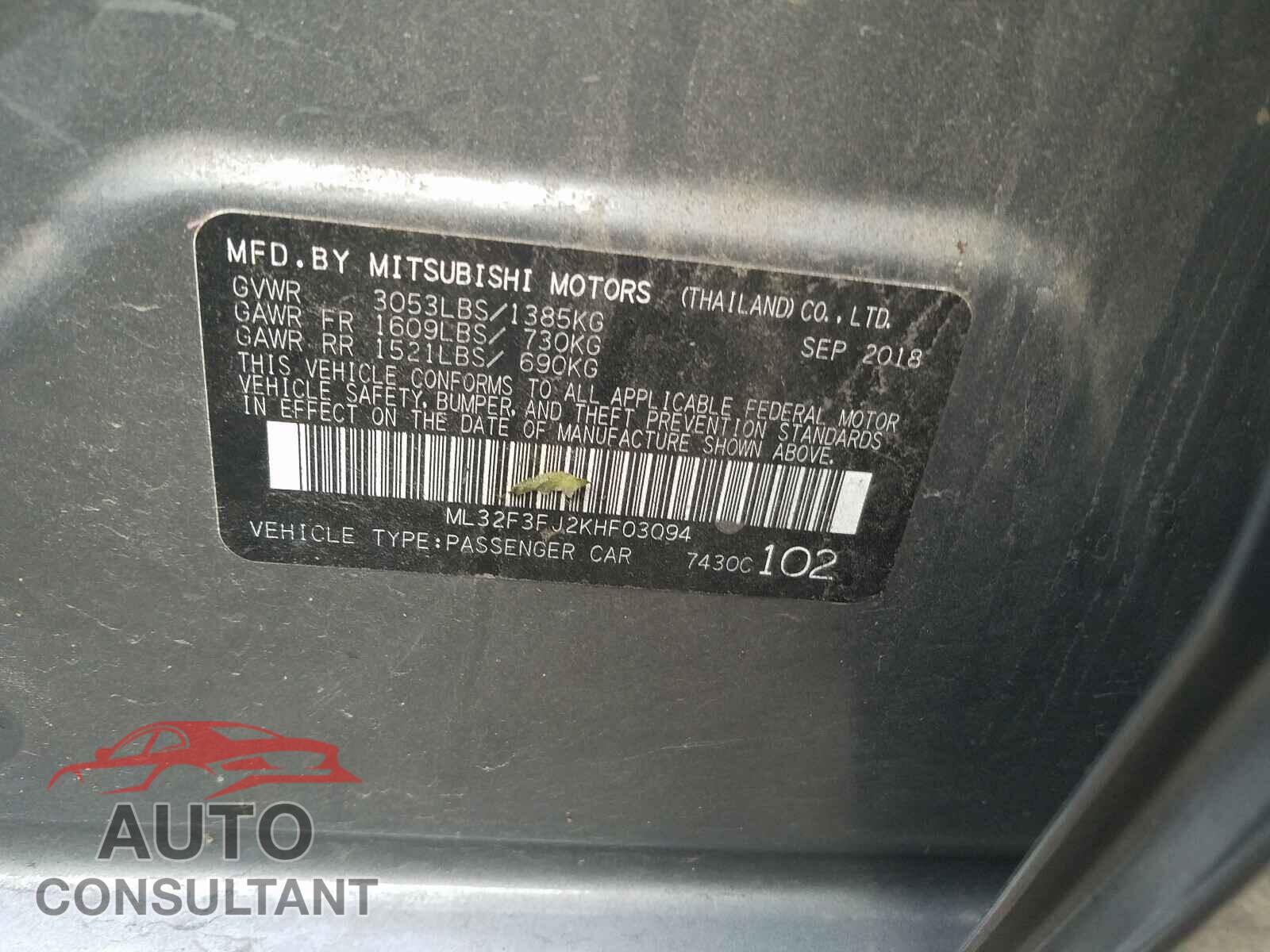 MITSUBISHI MIRAGE 2019 - ML32F3FJ2KHF03094