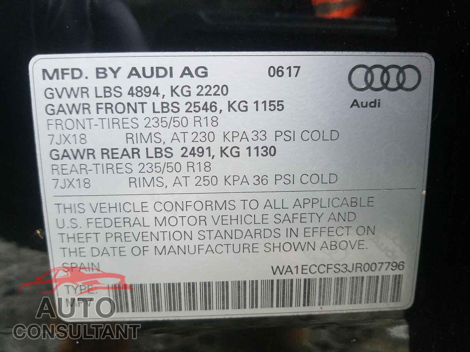 AUDI Q3 2018 - WA1ECCFS3JR007796