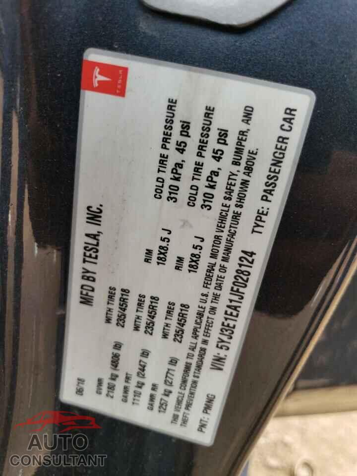 TESLA MODEL 3 2018 - 5YJ3E1EA1JF028124