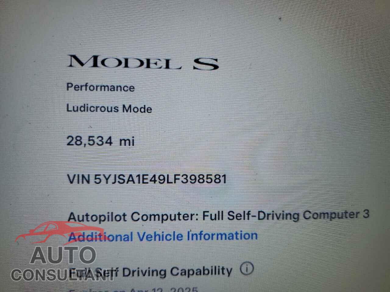 TESLA MODEL S 2020 - 5YJSA1E49LF398581
