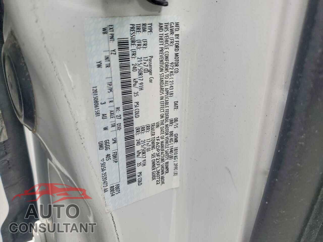 FORD FOCUS 2015 - 1FADP3F2XFL360722