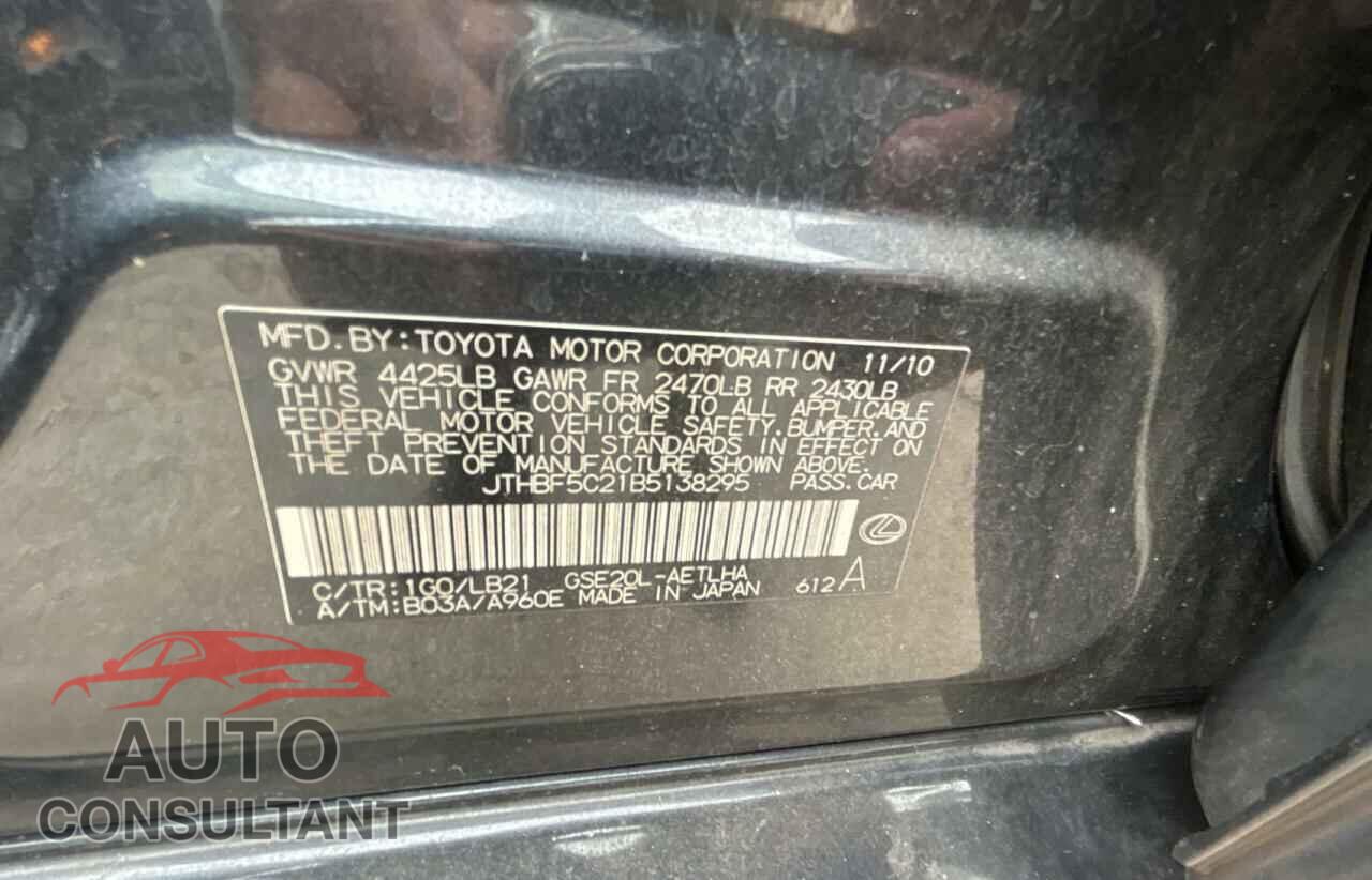 LEXUS IS 2011 - JTHBF5C21B5138295