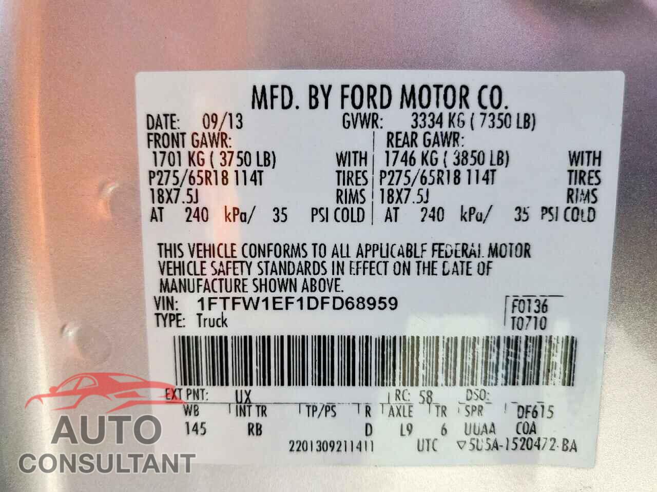 FORD F-150 2013 - 1FTFW1EF1DFD68959