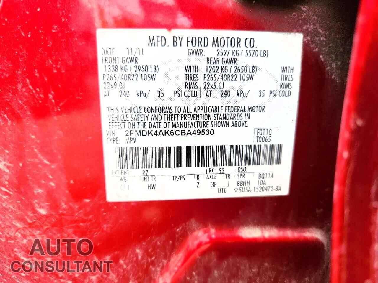 FORD EDGE 2012 - 2FMDK4AK6CBA49530