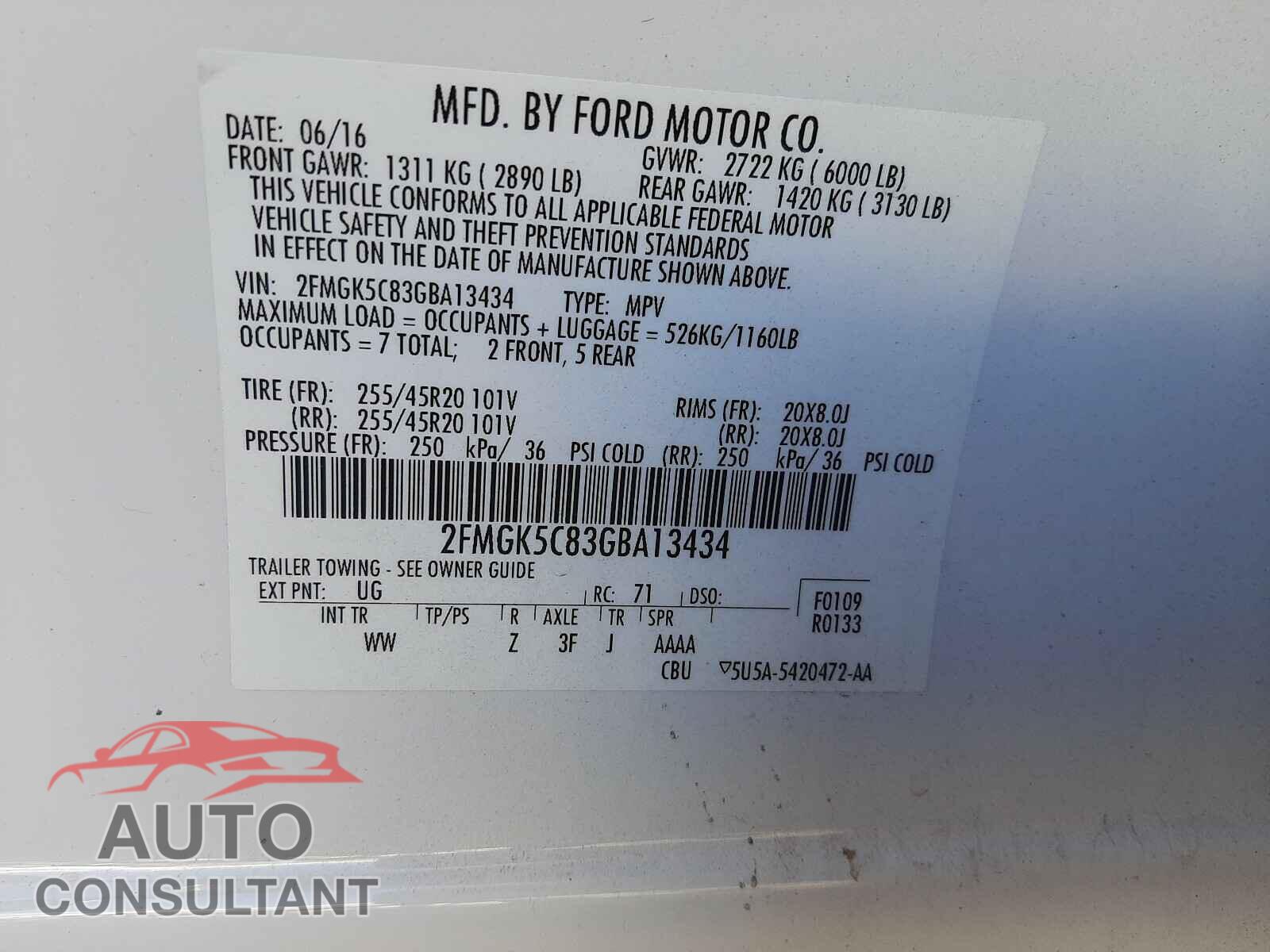 FORD FLEX 2016 - 2FMGK5C83GBA13434