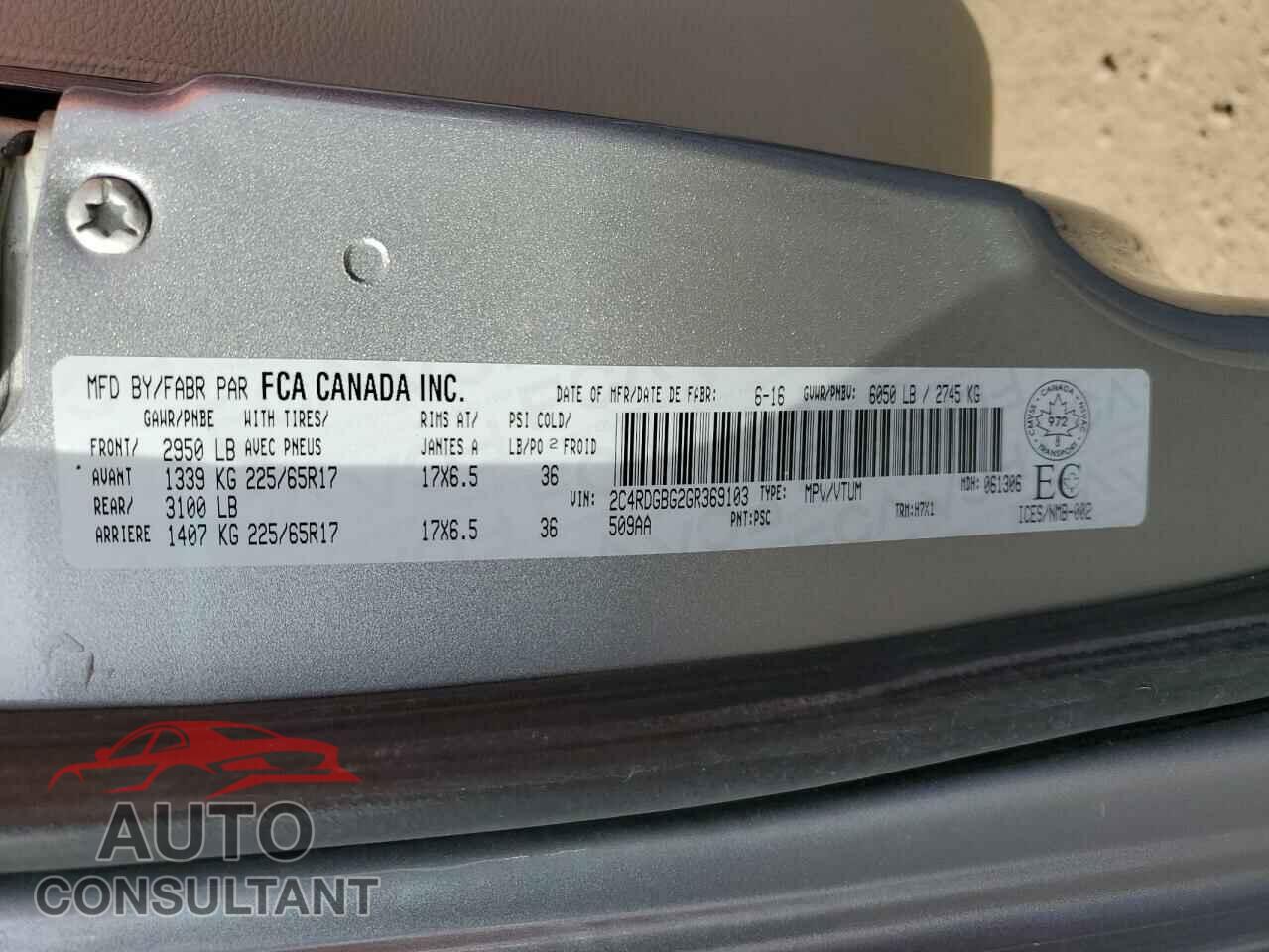 DODGE CARAVAN 2016 - 2C4RDGBG2GR369103