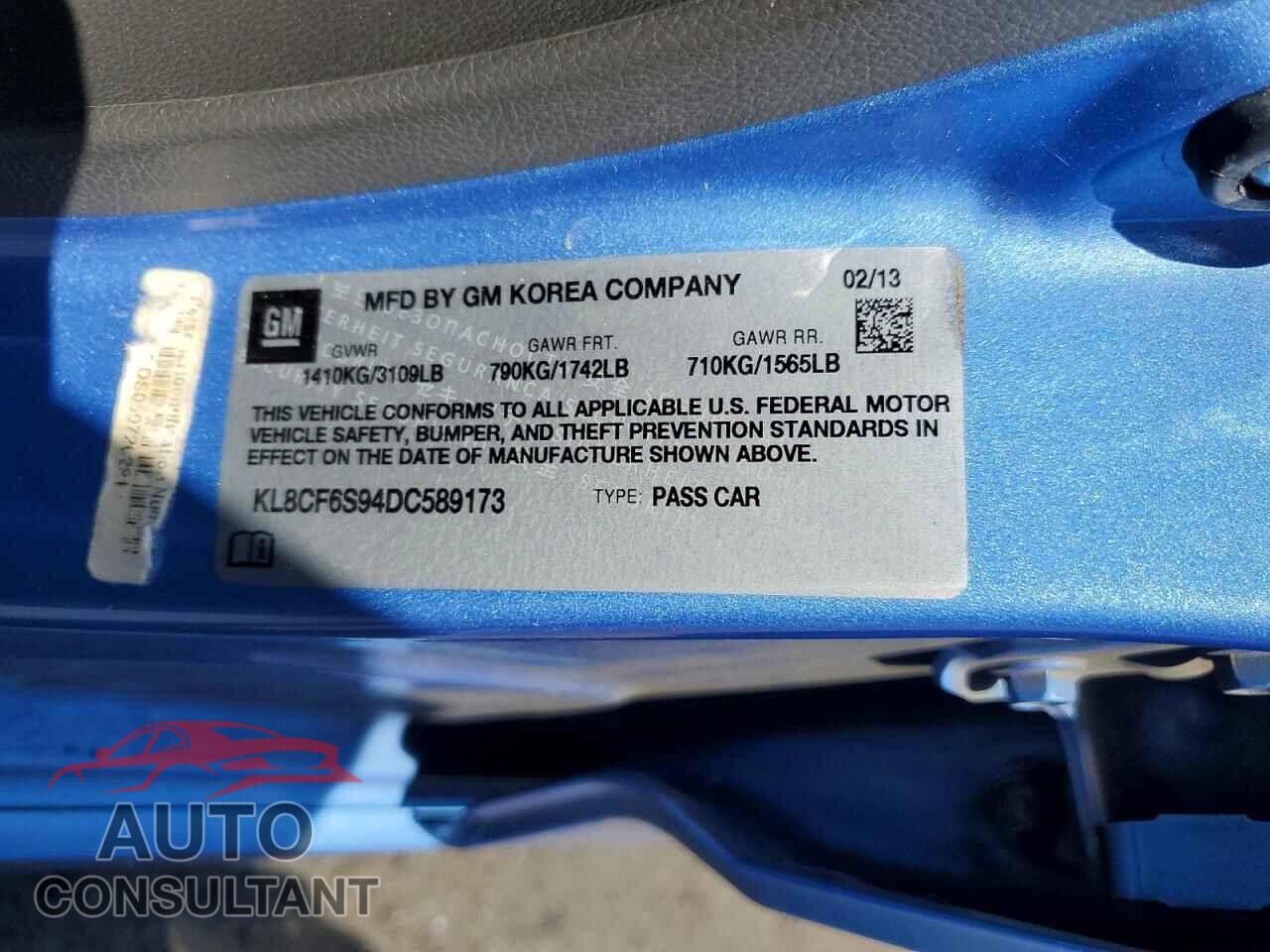 CHEVROLET SPARK 2013 - KL8CF6S94DC589173