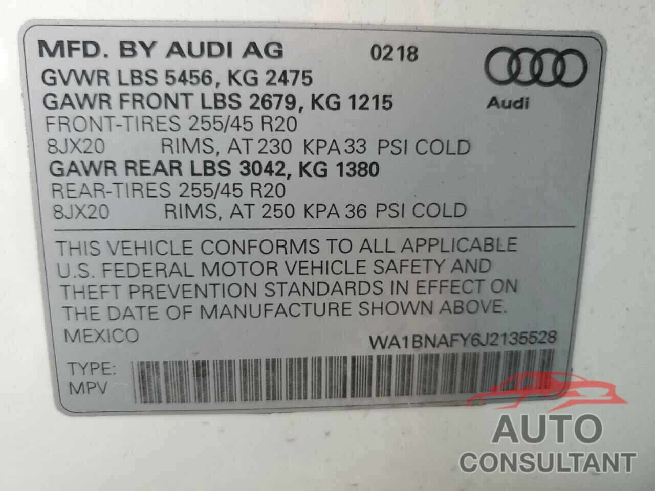 AUDI Q5 2018 - WA1BNAFY6J2135528