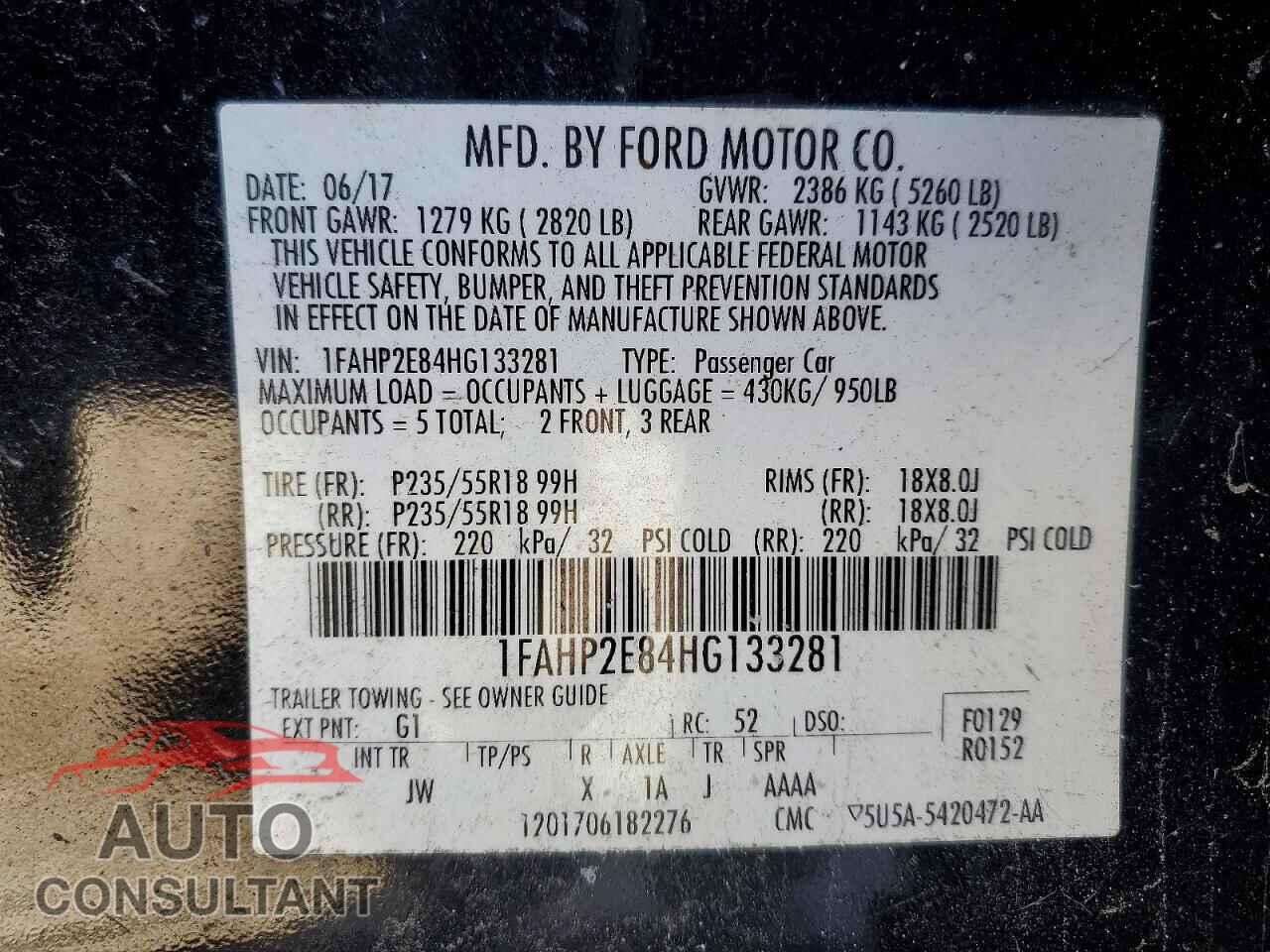 FORD TAURUS 2017 - 1FAHP2E84HG133281