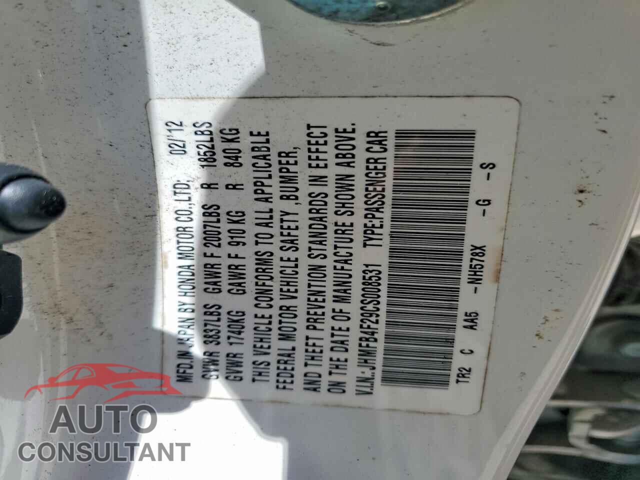 HONDA CIVIC 2012 - JHMFB4F29CS008531