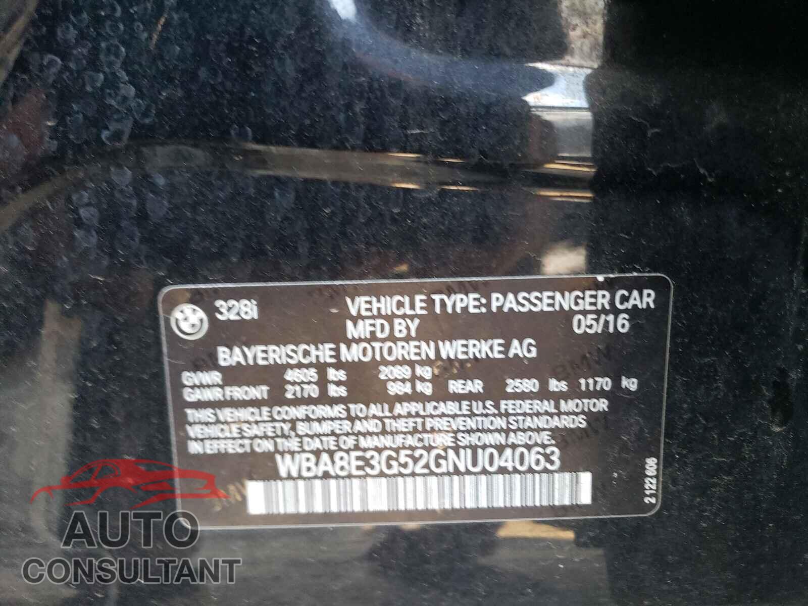 BMW 3 SERIES 2016 - WBA8E3G52GNU04063