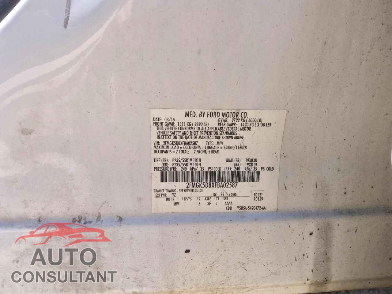 FORD FLEX 2015 - 2FMGK5D8XFBA02587