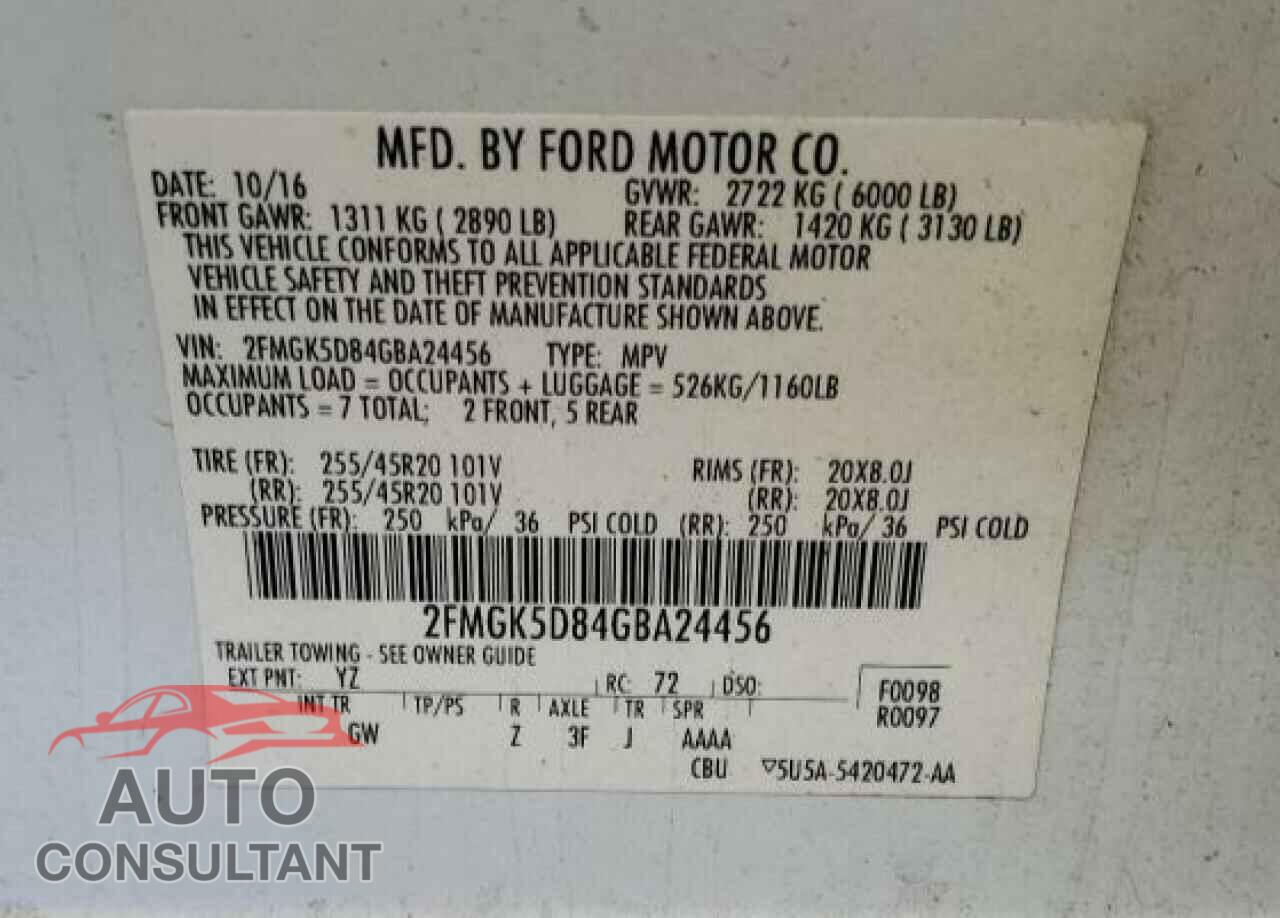 FORD FLEX 2016 - 2FMGK5D84GBA24456