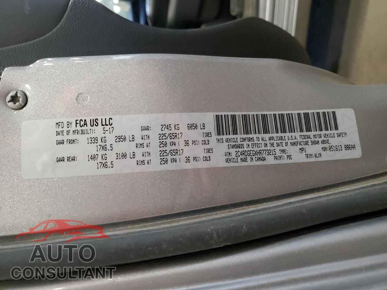 DODGE CARAVAN 2017 - 2C4RDGEGXHR773215