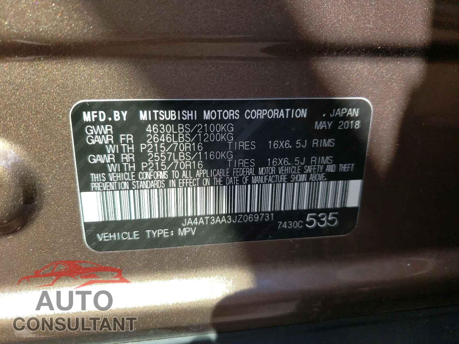 MITSUBISHI ECLIPSE 2018 - JA4AT3AA3JZ069731