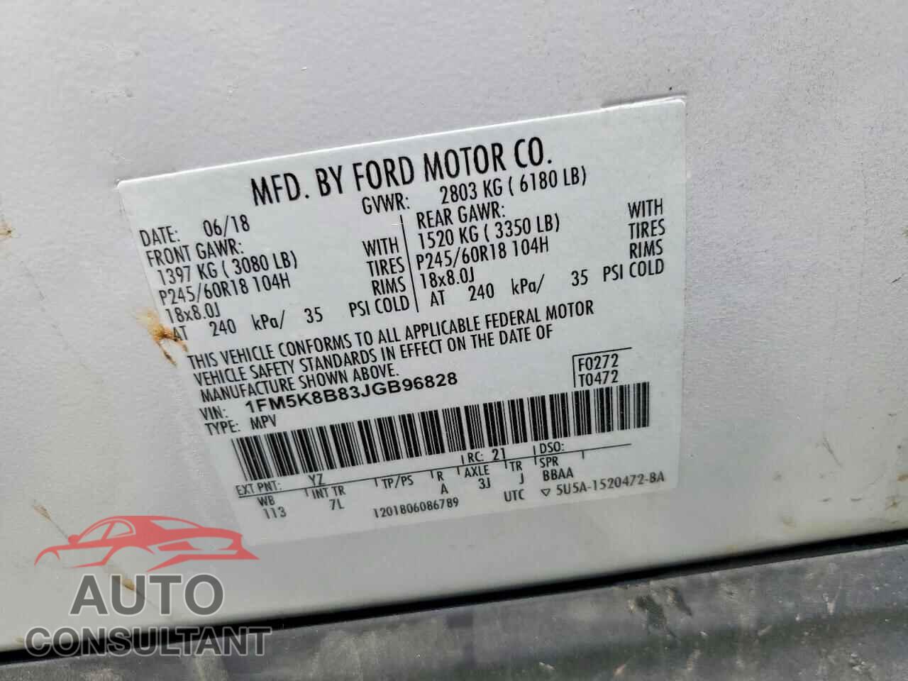 FORD EXPLORER 2018 - 1FM5K8B83JGB96828