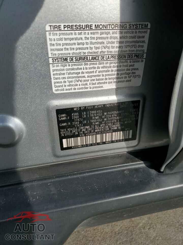 SUBARU OUTBACK 2012 - 4S4BRBLCXC3232409