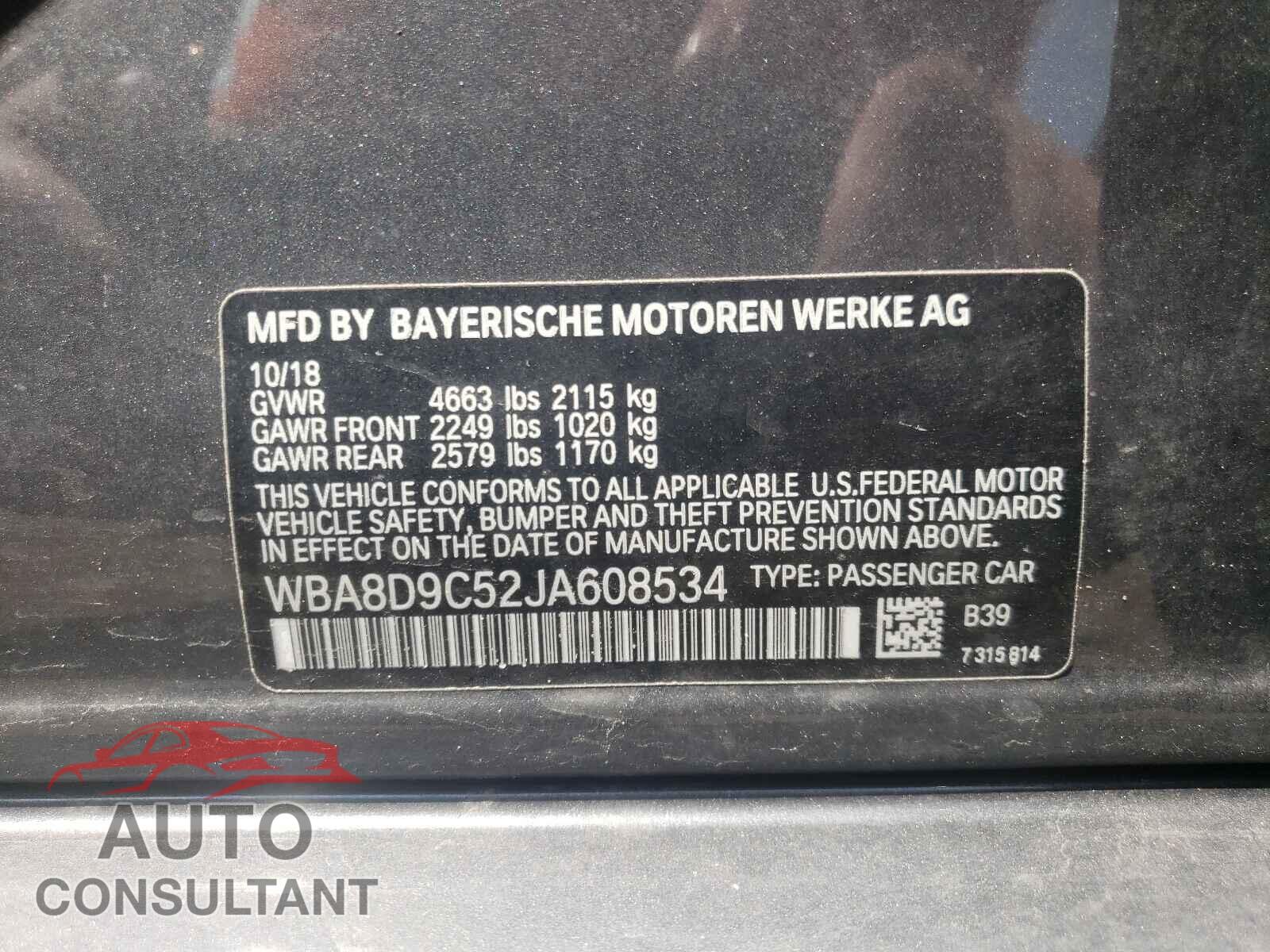 BMW 3 SERIES 2018 - WBA8D9C52JA608534