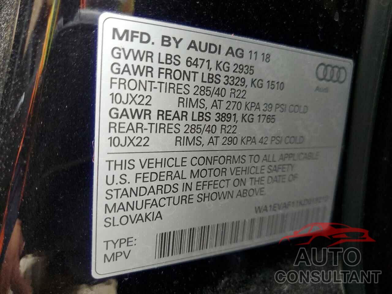AUDI Q8 2019 - WA1EVAF11KD019210