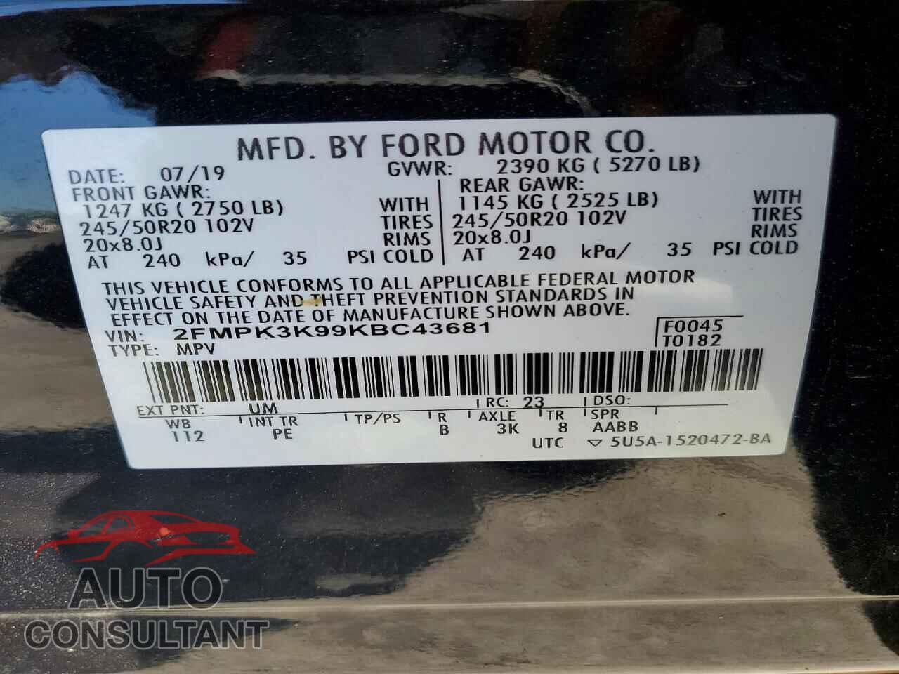 FORD EDGE 2019 - 2FMPK3K99KBC43681