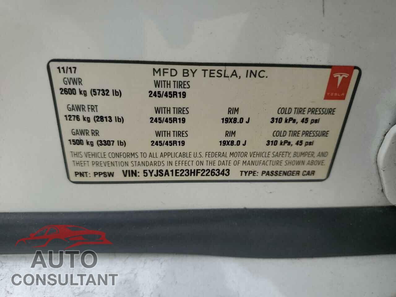 TESLA MODEL S 2017 - 5YJSA1E23HF226343