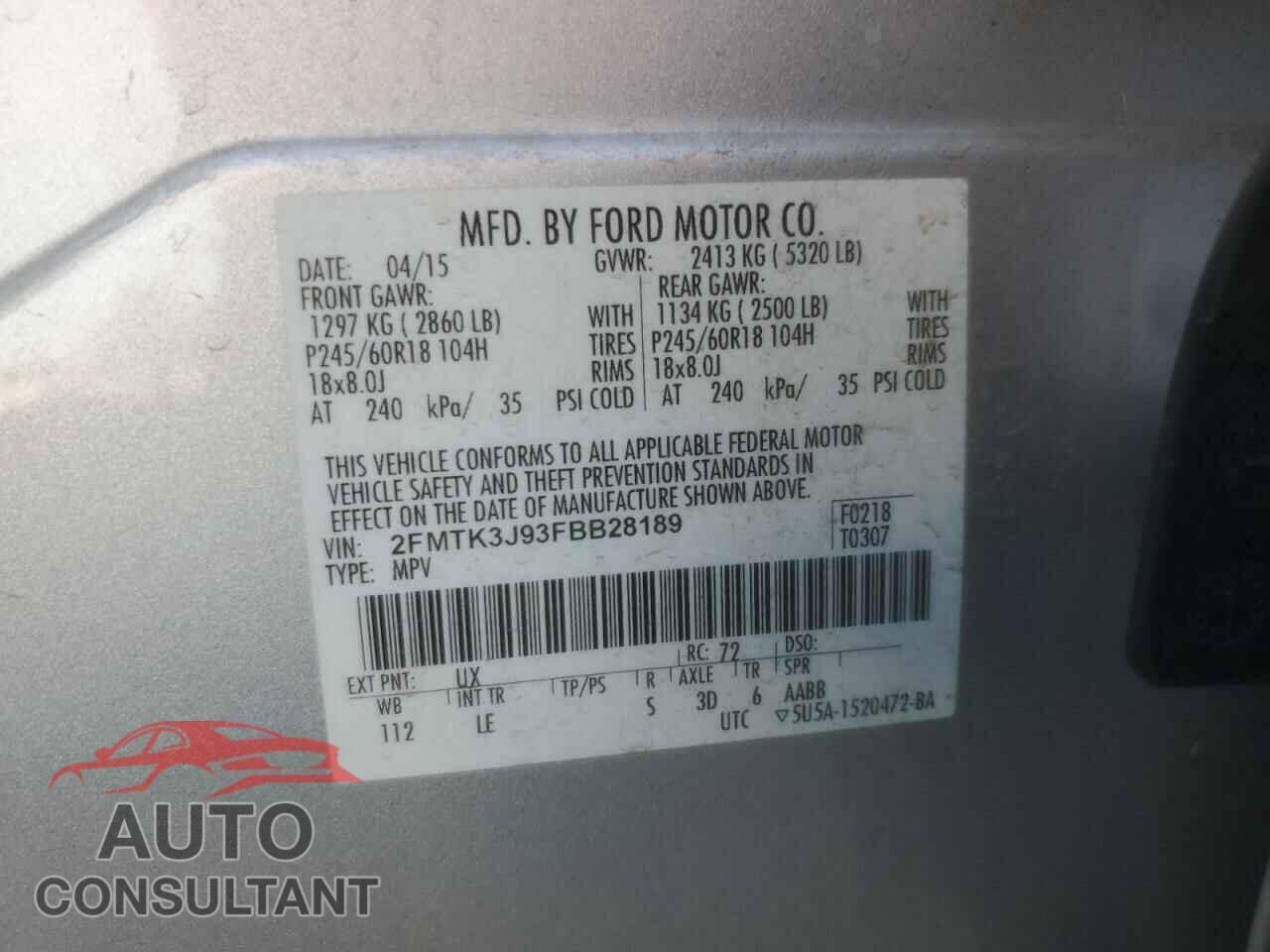 FORD EDGE 2015 - 2FMTK3J93FBB28189